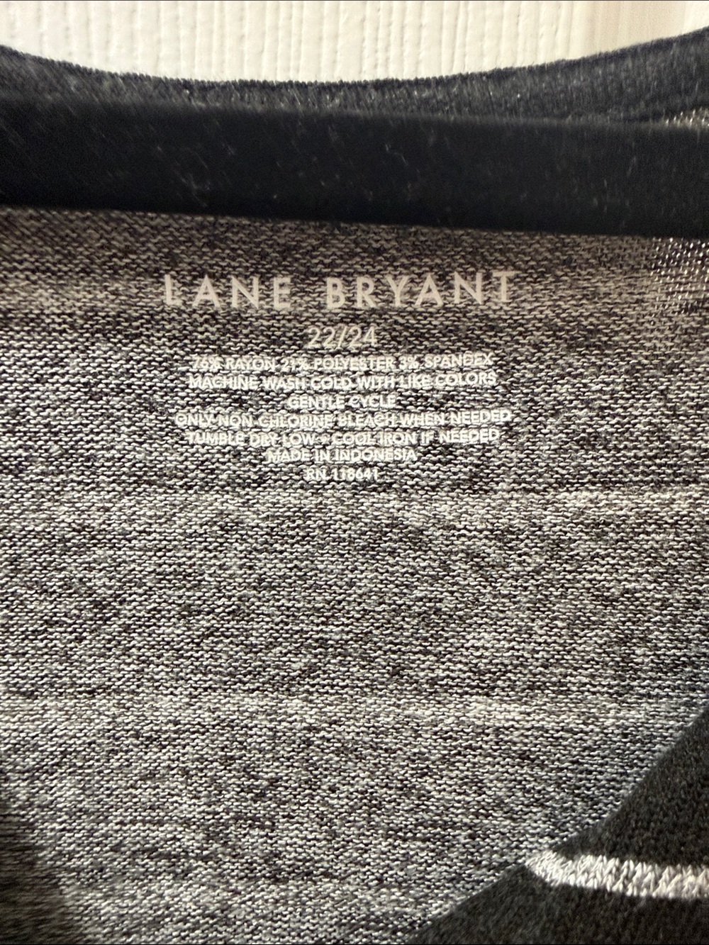 Lane Bryant Black and White Striped Long Sleeve V-Notch Top - Picture 2 of 3